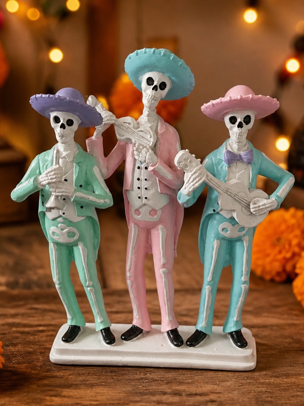 Pastel Day of the Dead Skeleton Mariachi Trio Figurine - Home Party Decor